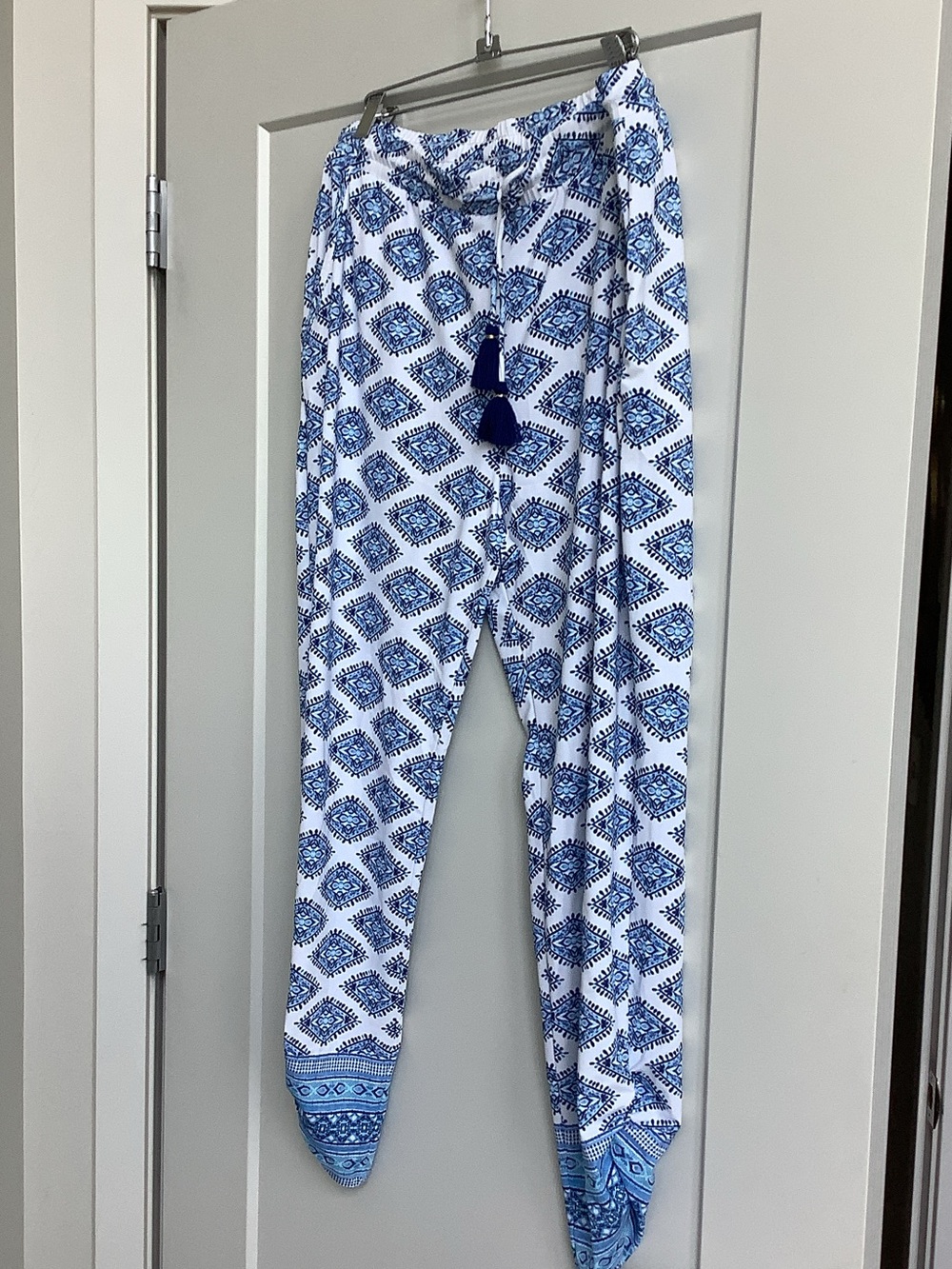 Cabana Life Blue and White Printed Casual Pants with Tassel